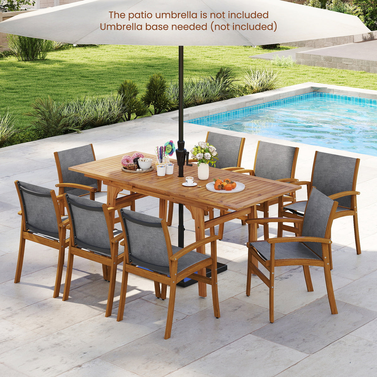 9 Pieces Acacia Wood Patio Dining Set for 6-8
