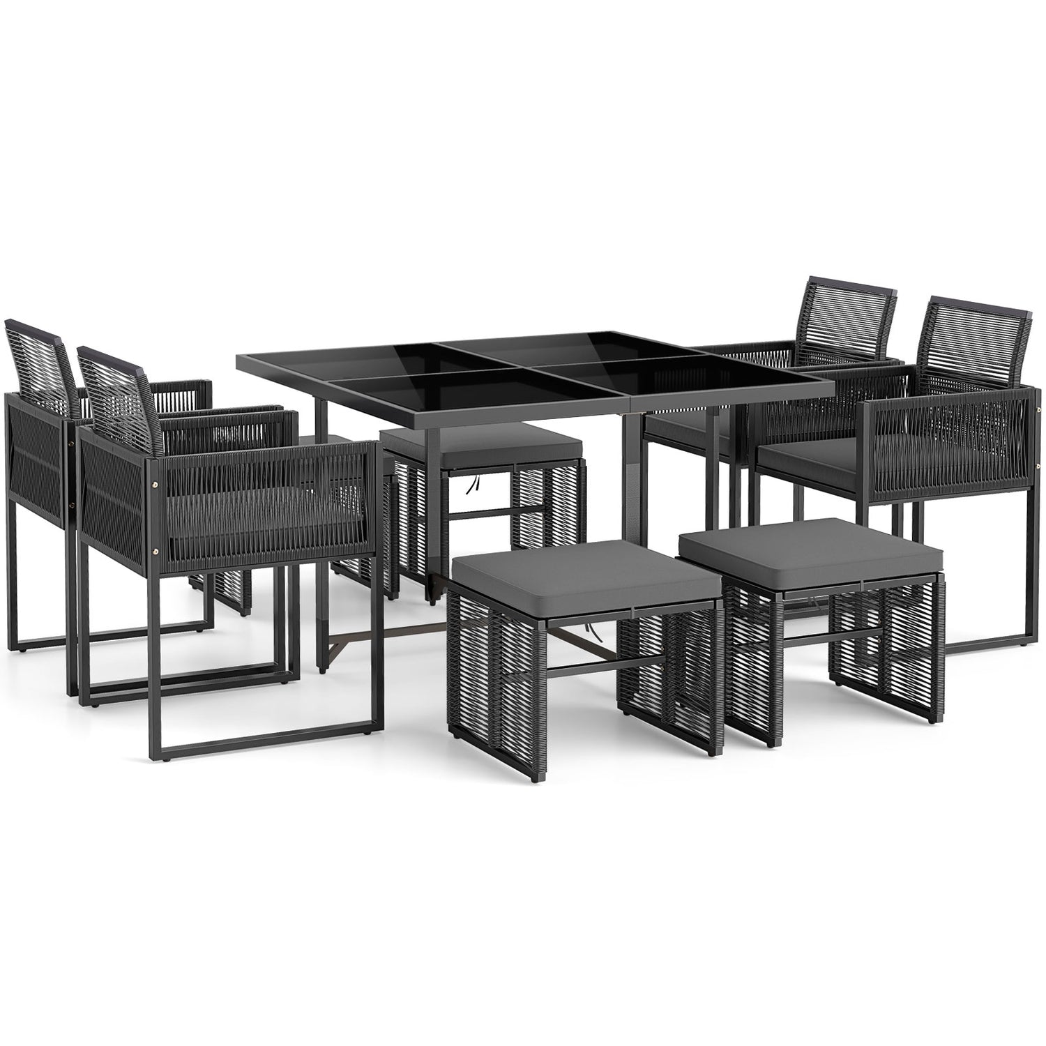 9 Pieces Patio Dining Set with Cushions for Yard Garden-Gray