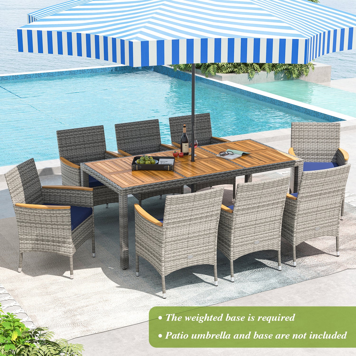 9 Pieces Patio PE Wicker Dining Set for Deck Garden and Yard
