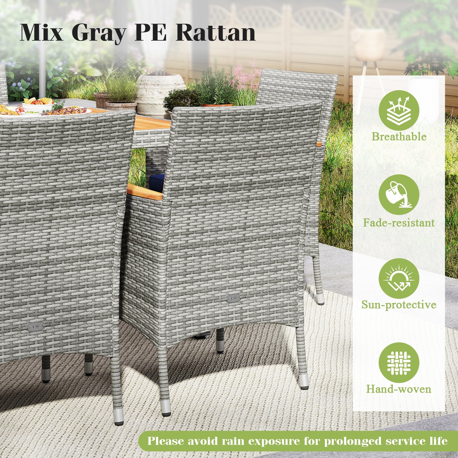 9 Pieces Patio PE Wicker Dining Set for Deck Garden and Yard