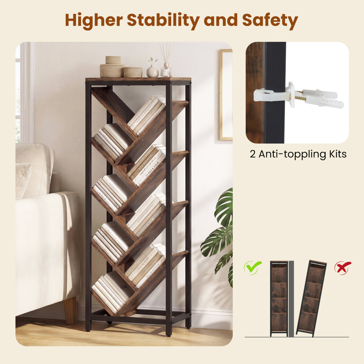9-Tier Freestanding Bookcase for Hardcover Books