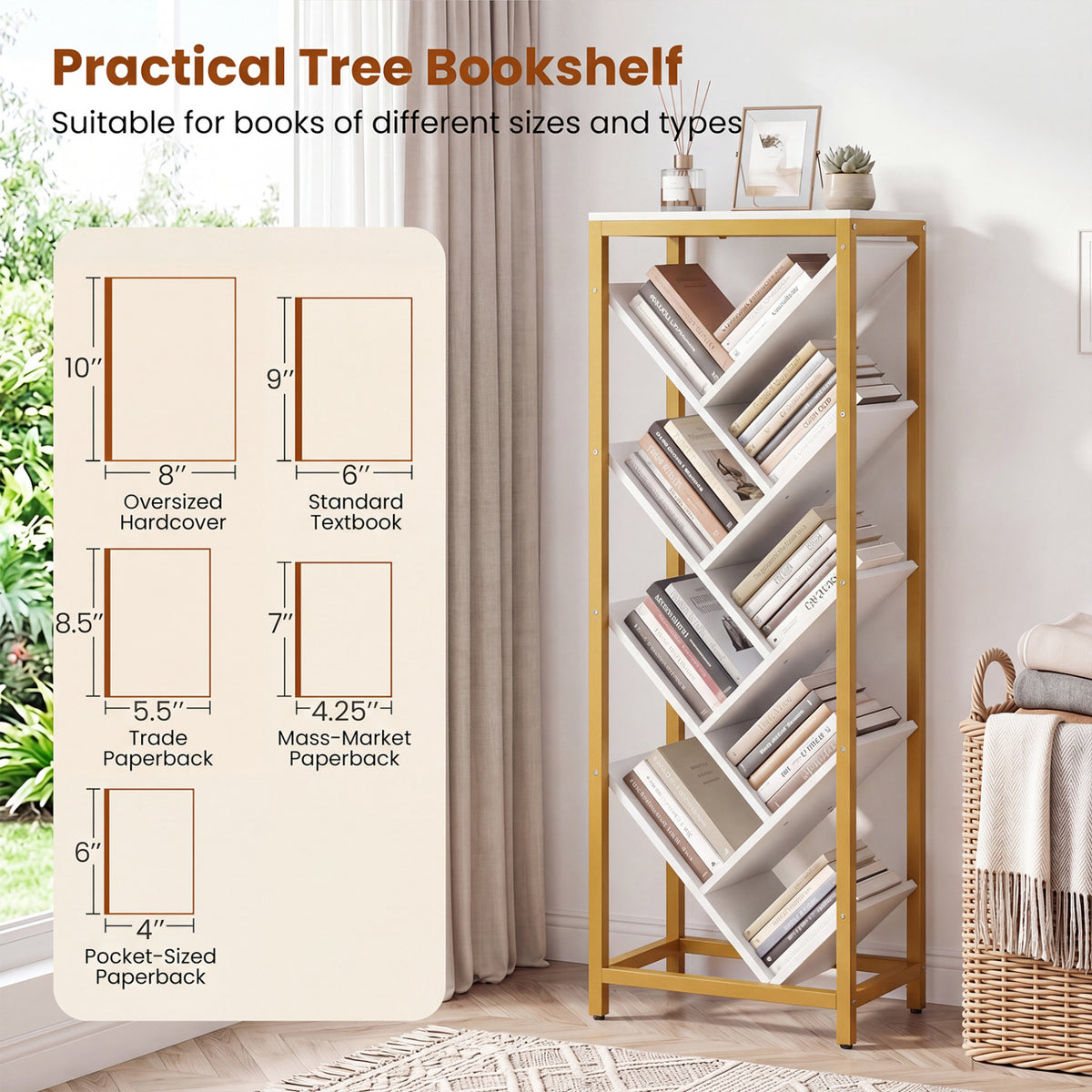9-Tier Freestanding Bookcase for Hardcover Books