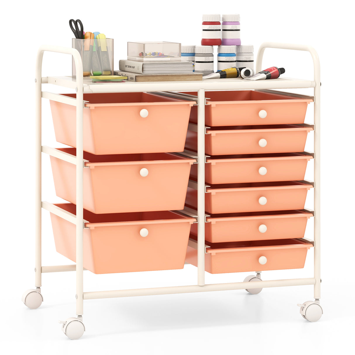 9-Drawer Rolling Storage Cart with Colorful Drawers and Metal Frame