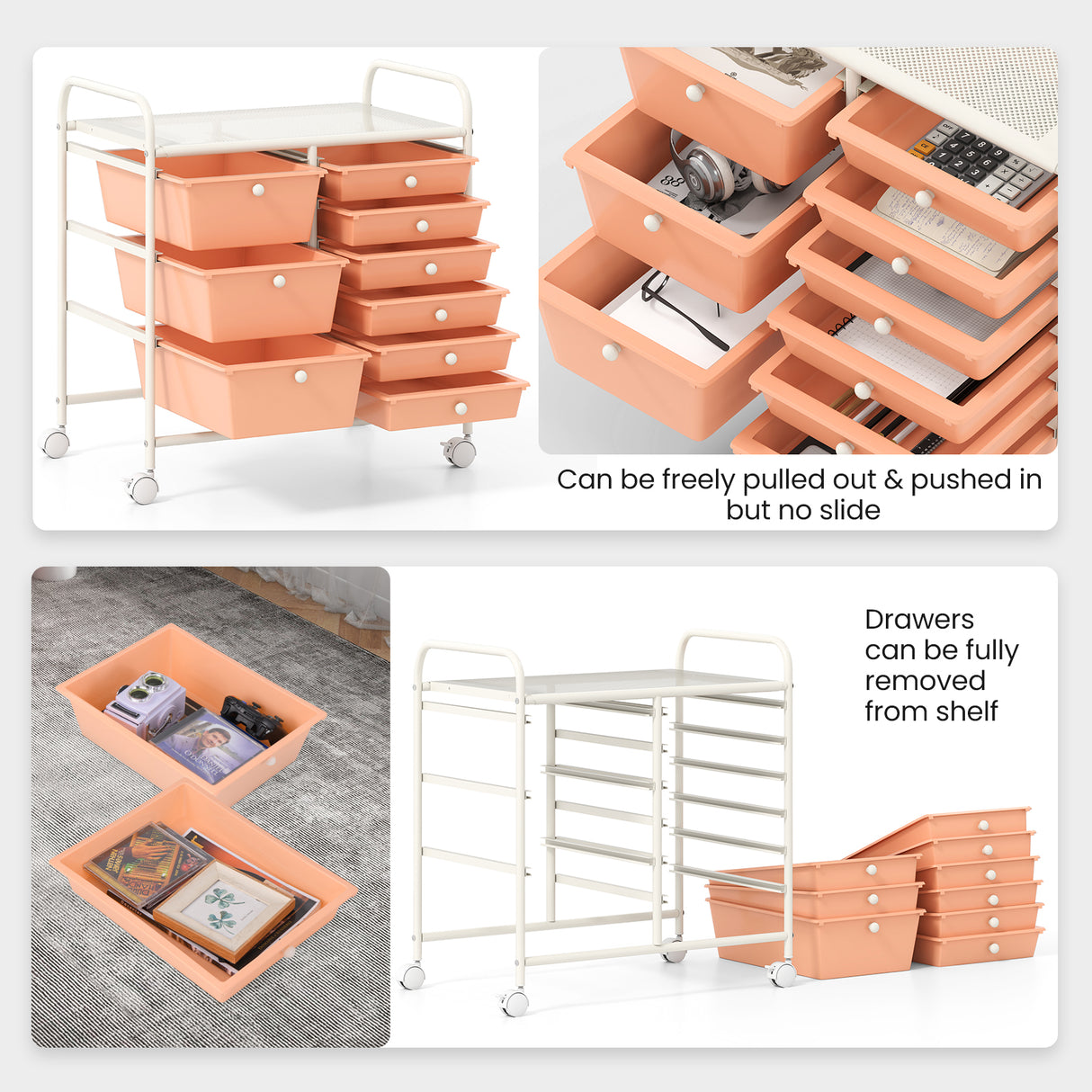 9-Drawer Rolling Storage Cart with Colorful Drawers and Metal Frame