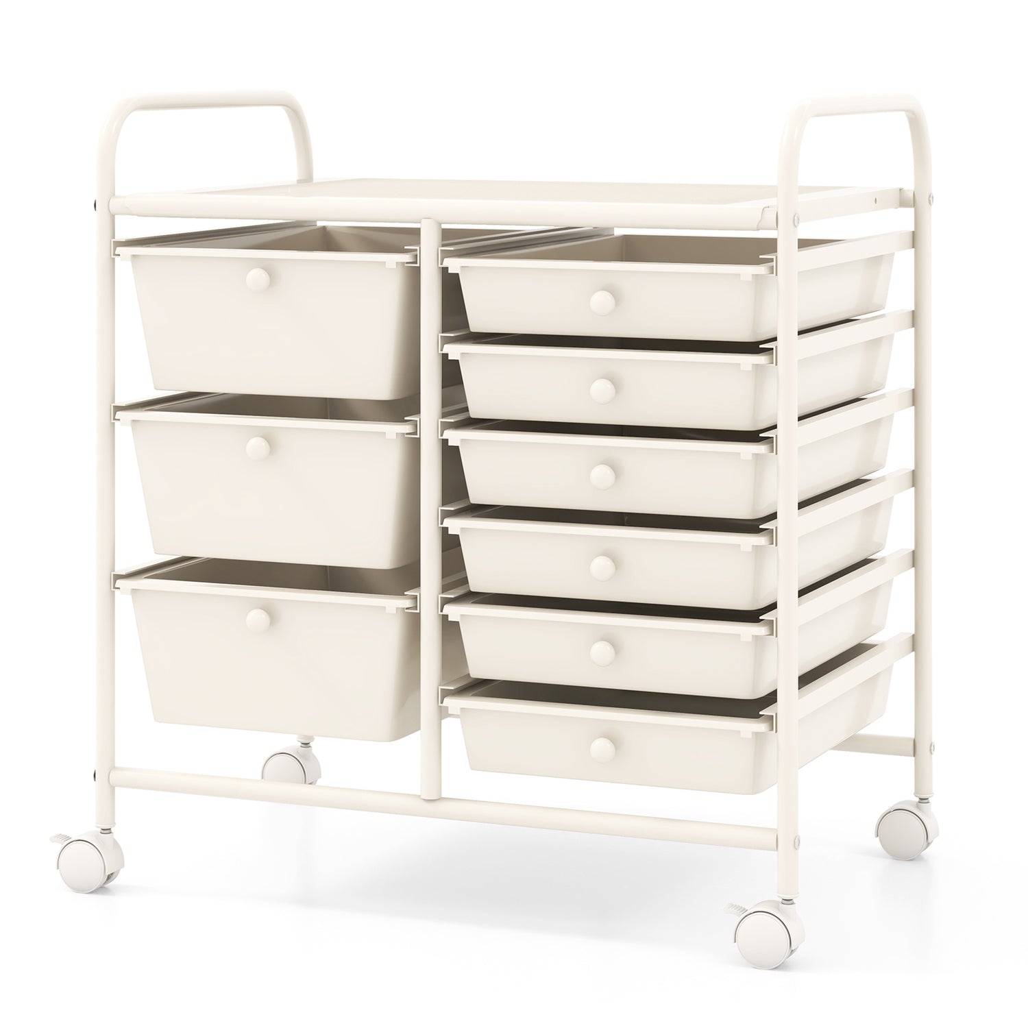 9-Drawer Rolling Storage Cart with Colorful Drawers and Metal Frame