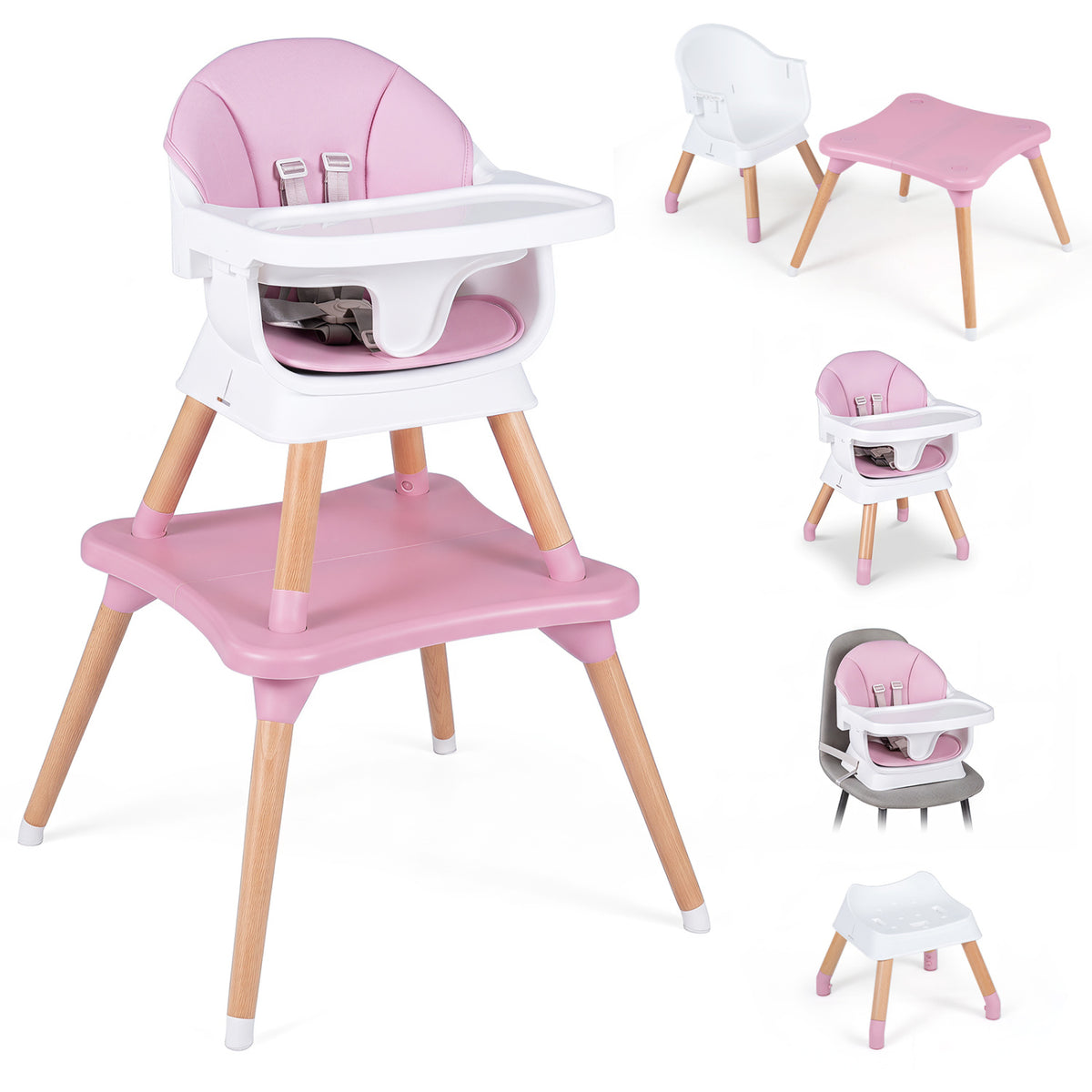 9-in-1 Convertible High Chair with Solid Wood Legs for Babies and Toddlers