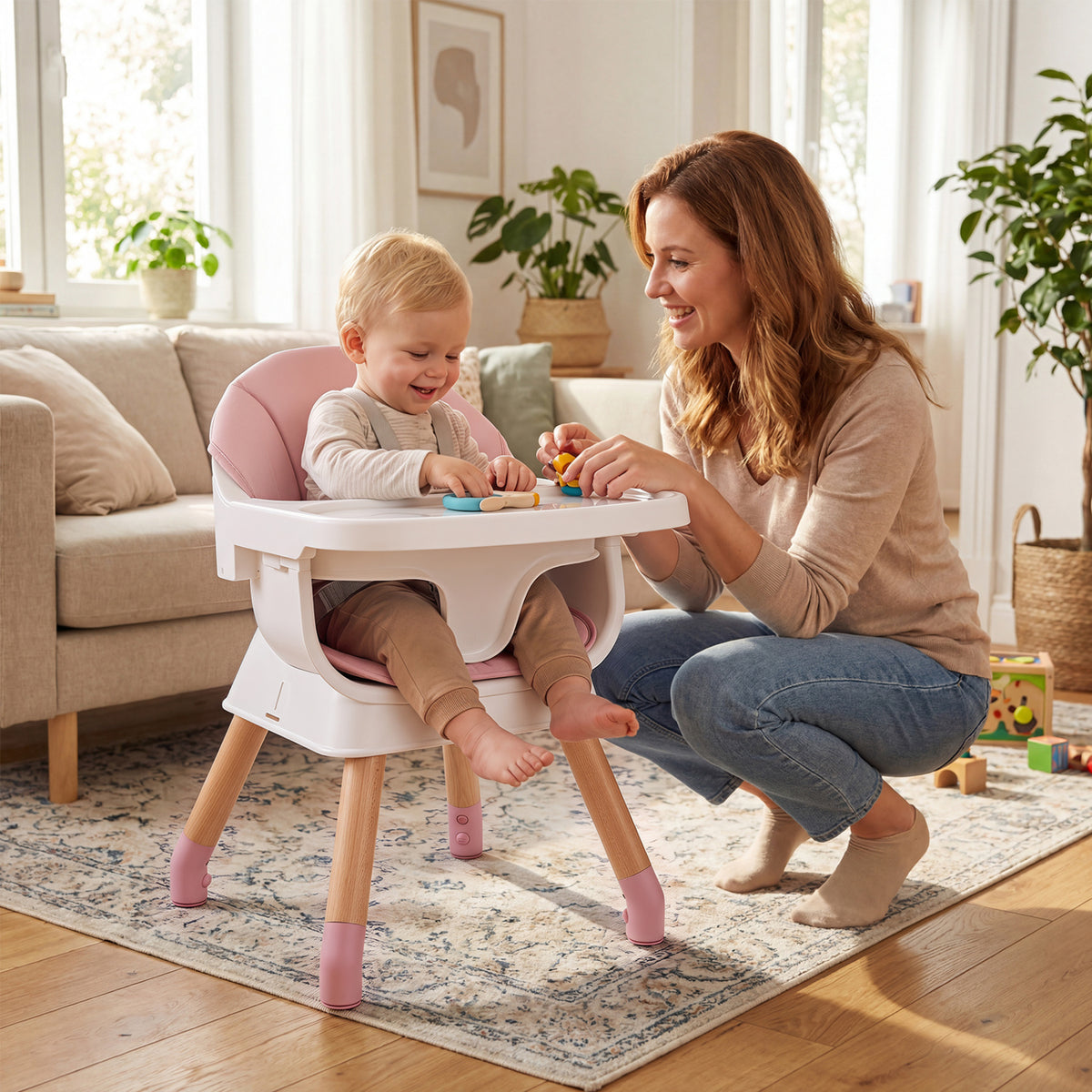 9-in-1 Convertible High Chair with Solid Wood Legs for Babies and Toddlers