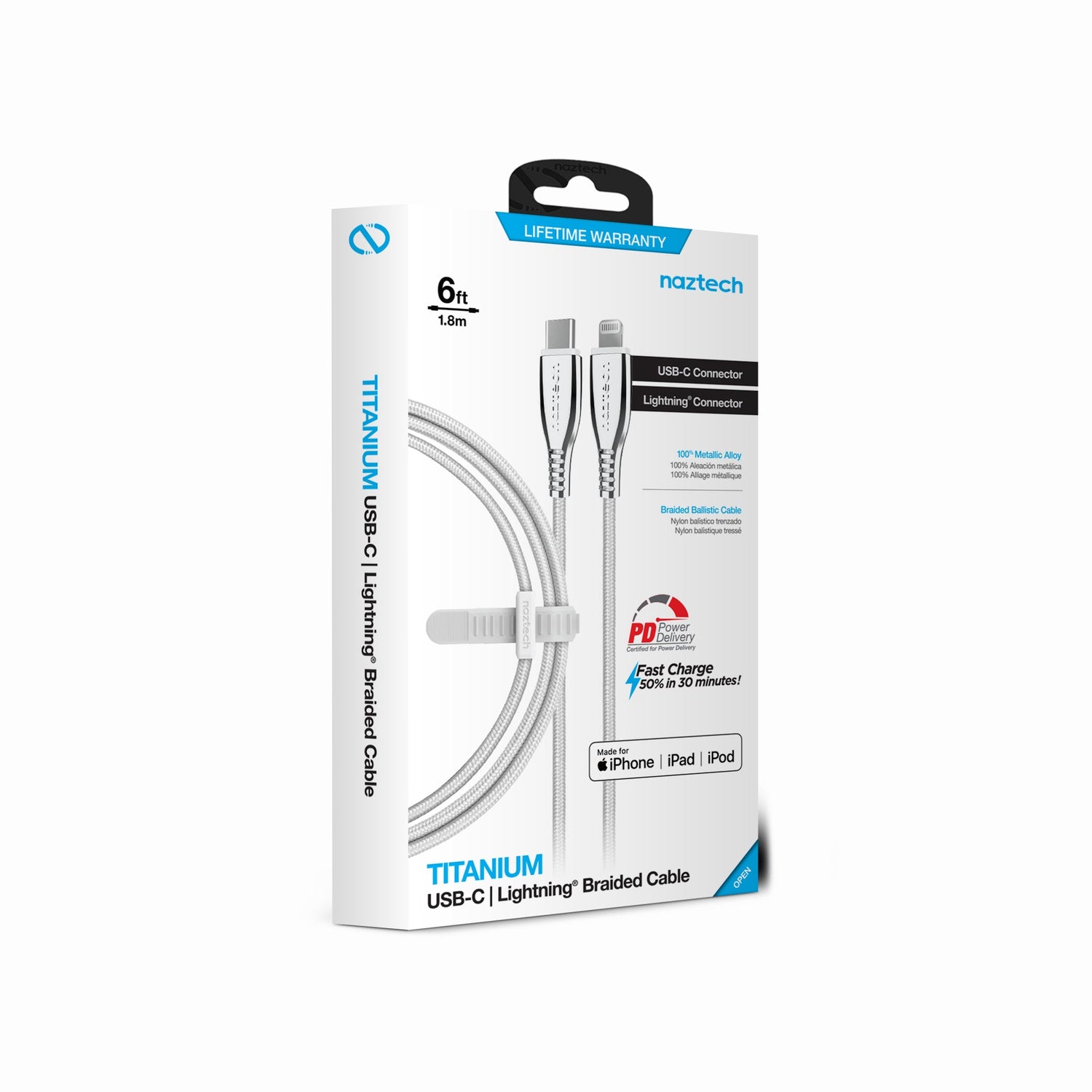 Naztech Titanium USB-C to Lightning Braided Cable 6ft