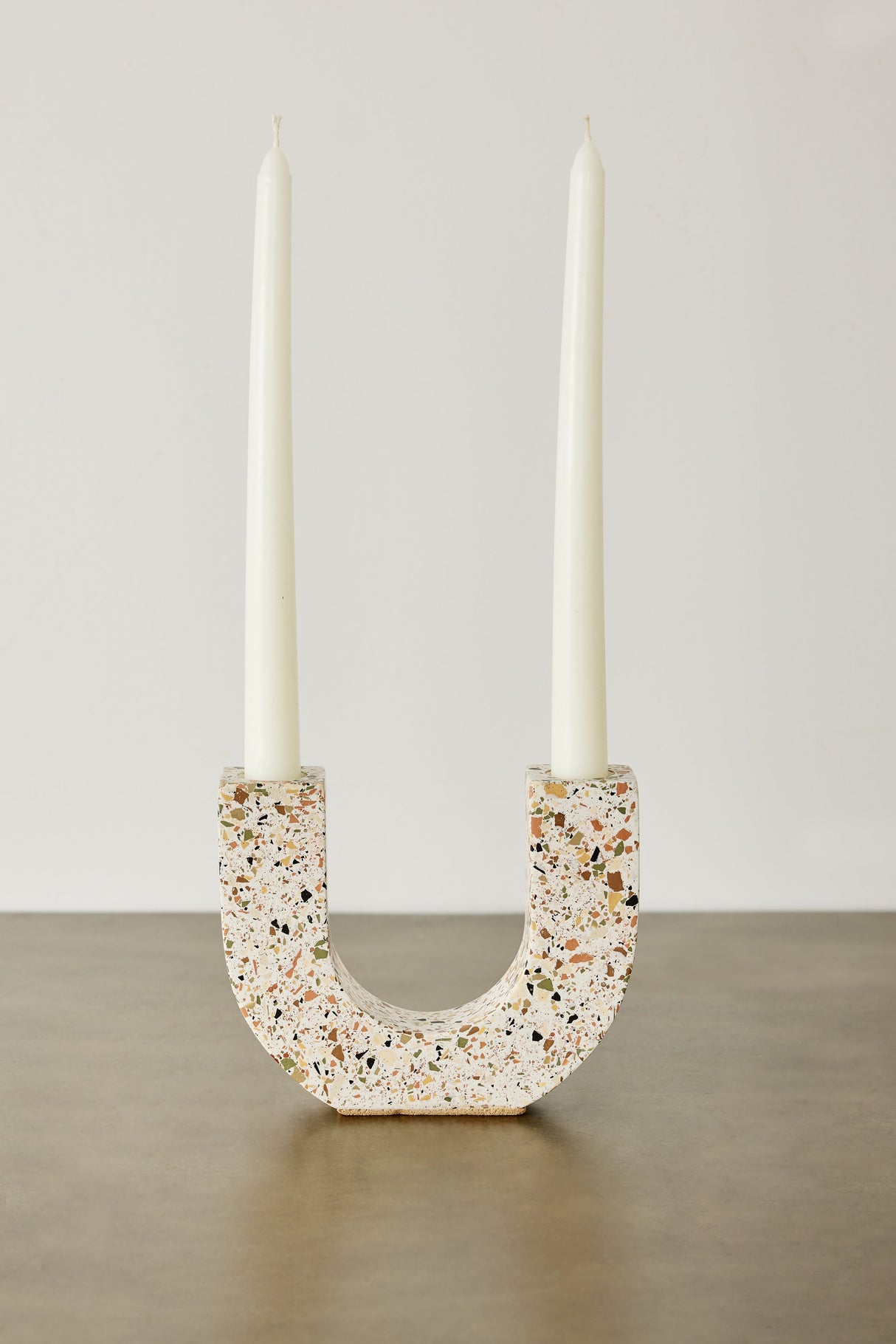 U-shaped Neutral Terrazzo Taper Candle Holder