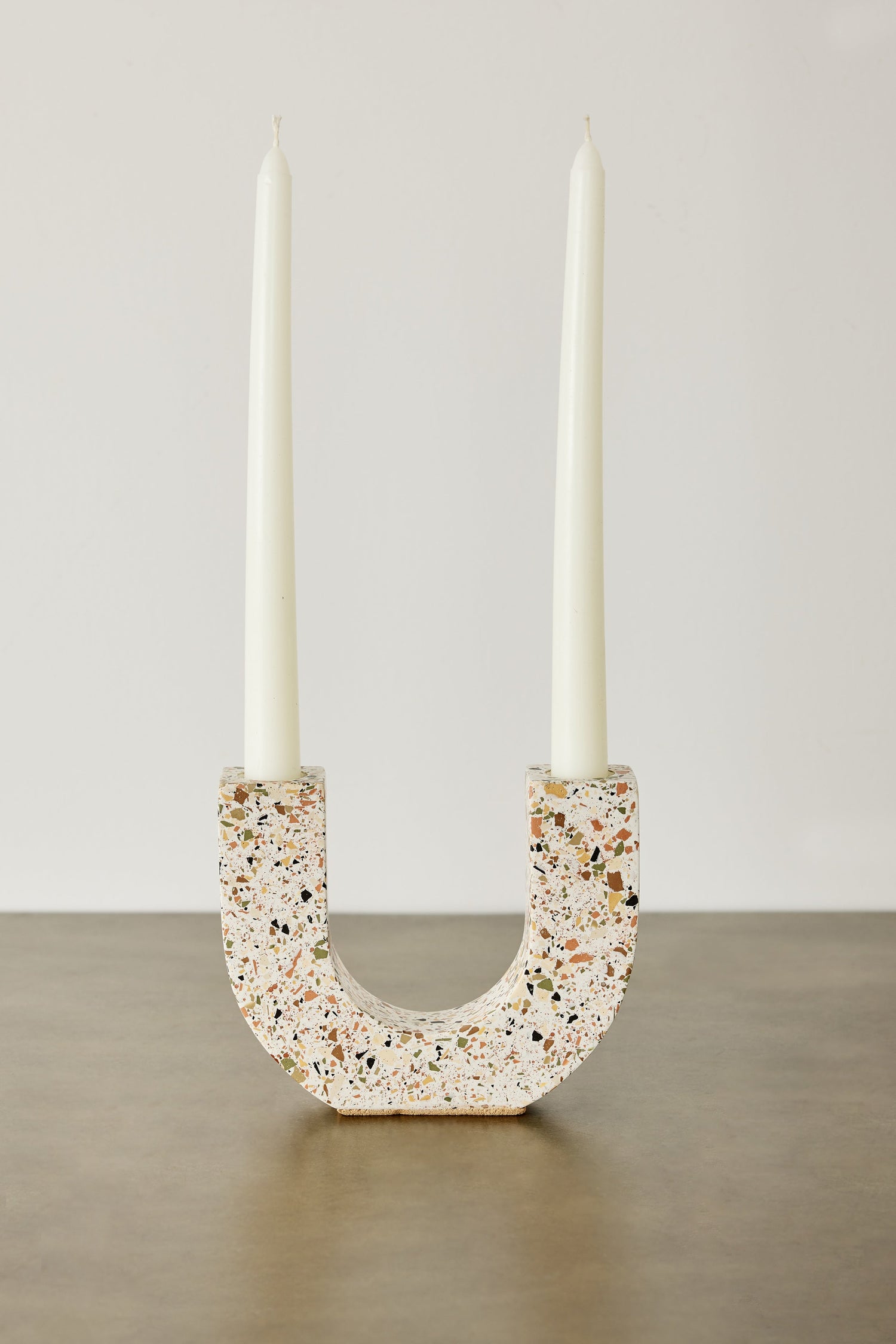 U-shaped Neutral Terrazzo Taper Candle Holder
