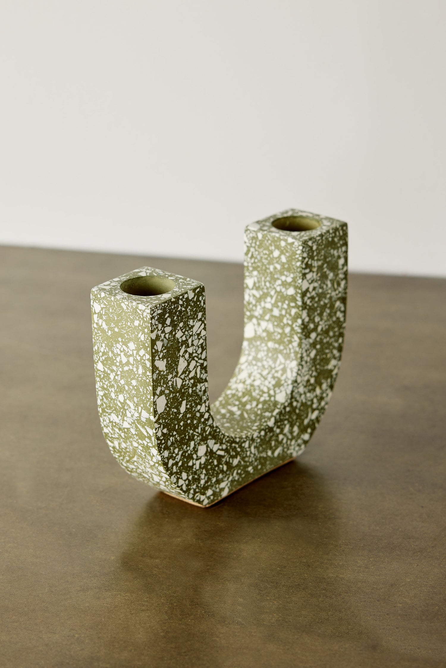 U-shaped Olive Terrazzo Taper Candle Holder