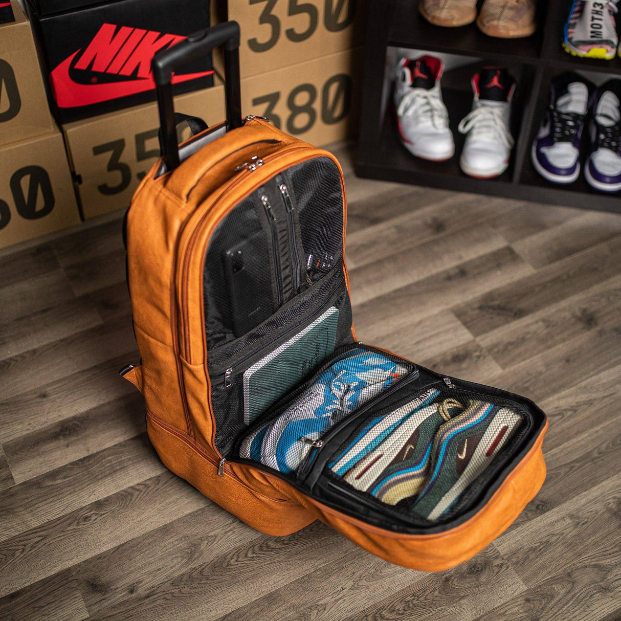 Brown Leather Roller Carry-on Set