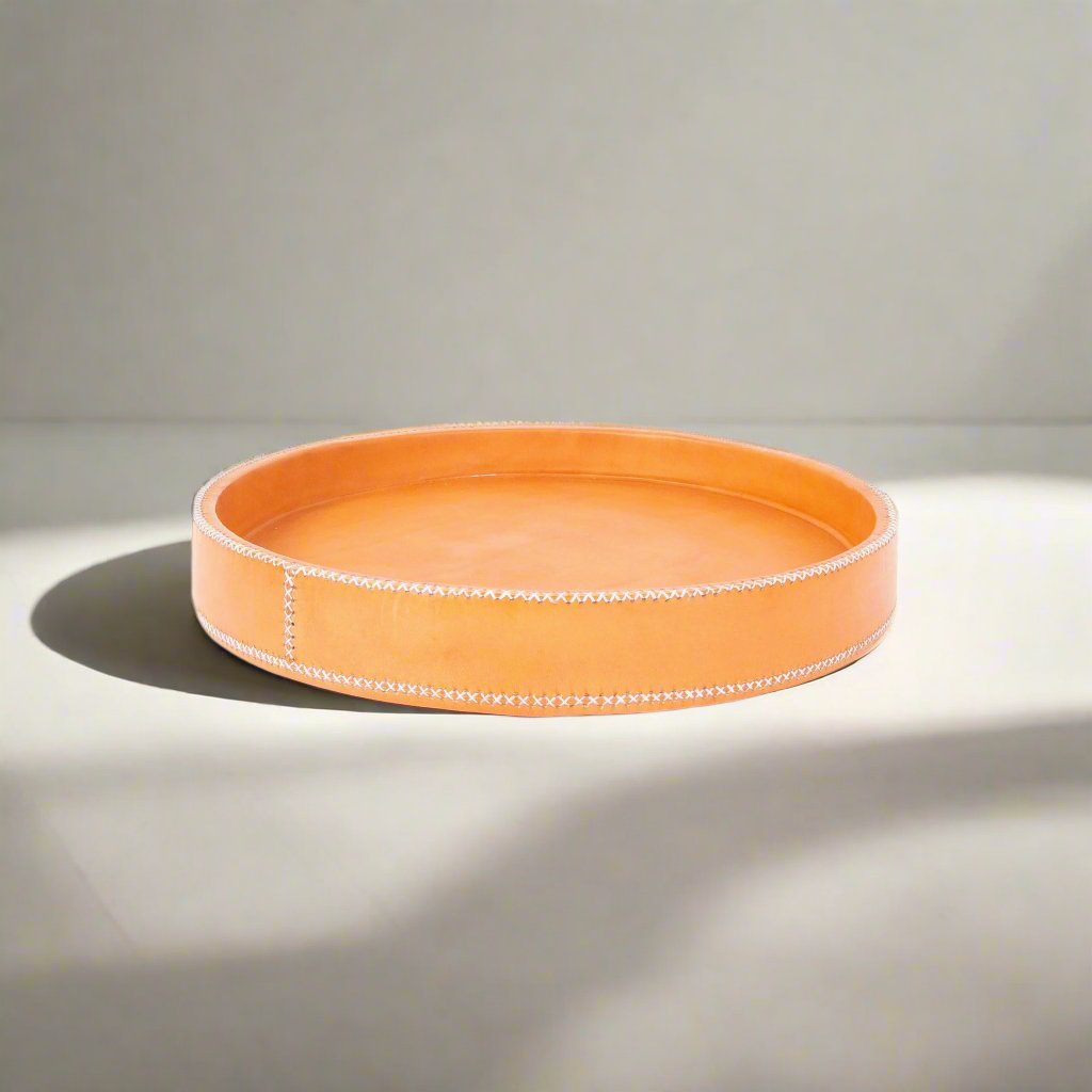 Arco | 13" Cedar Wood & Leather Round Tray