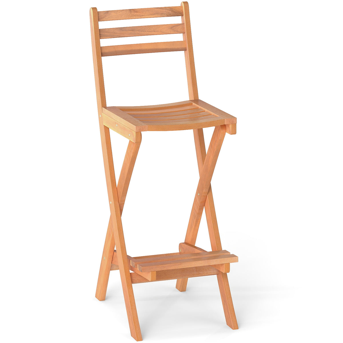 Acacia Wood Bar Height Chair with Backrest and Footrest for Backyard-Set of 1/2/4