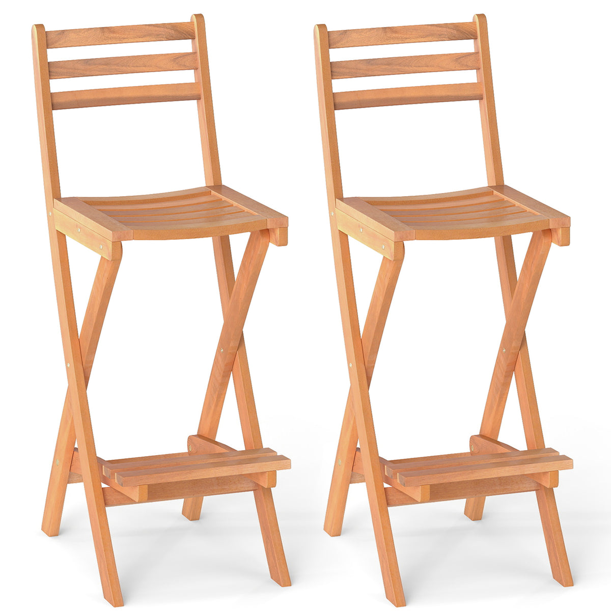 Acacia Wood Bar Height Chair with Backrest and Footrest for Backyard-Set of 1/2/4