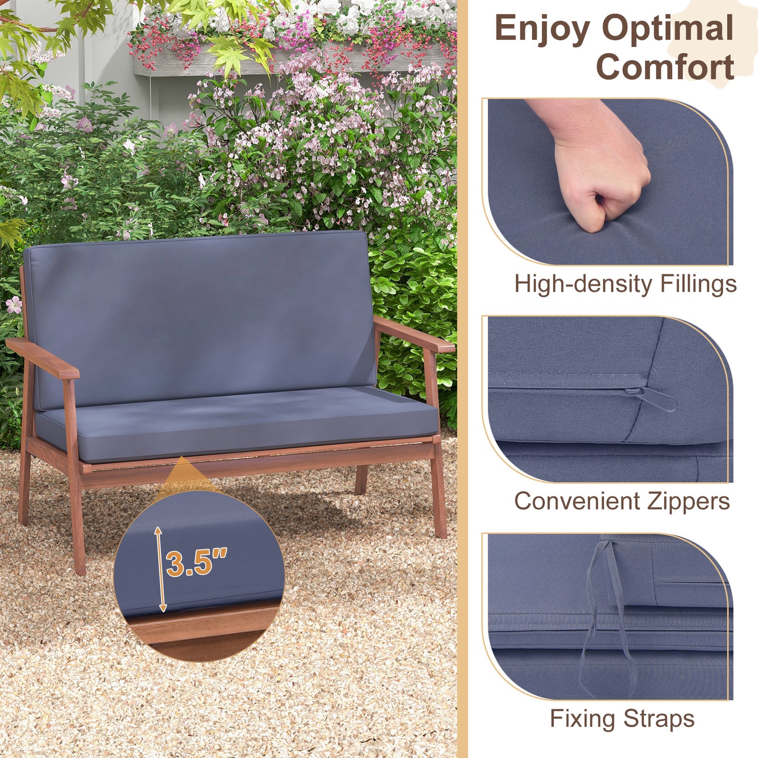 4 Piece Outdoor Acacia Wood Conversation Set with Soft Seat and Back Cushions
