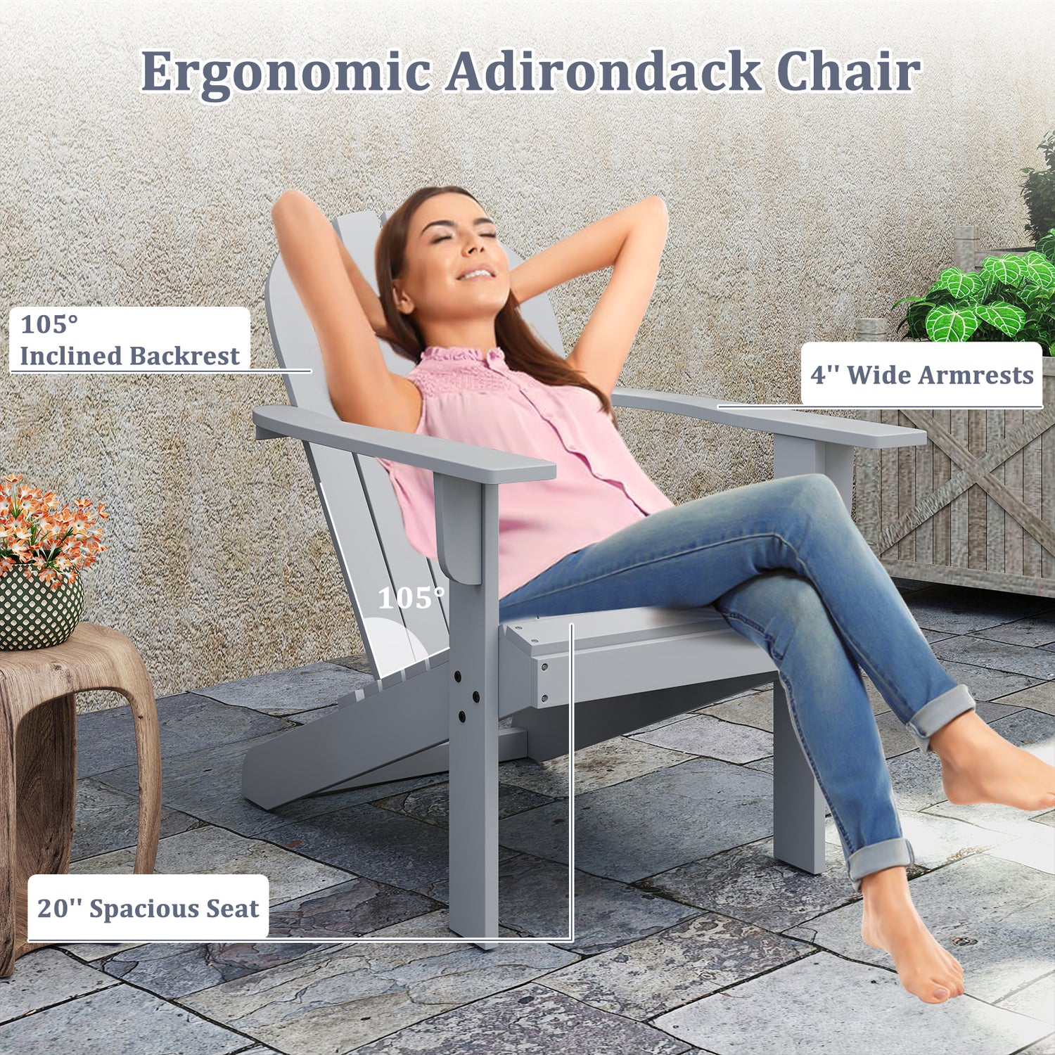 Acacia Wood Lounge Patio Adirondack Chair with Inclined Seat