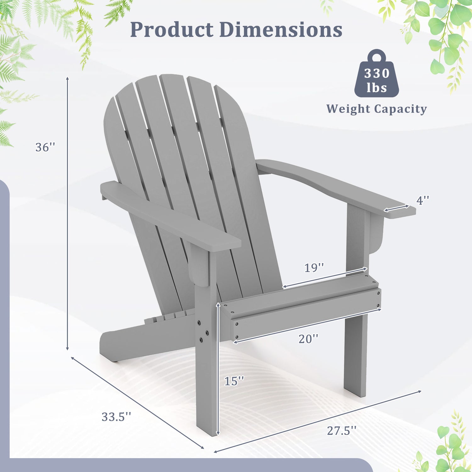 Acacia Wood Lounge Patio Adirondack Chair with Inclined Seat