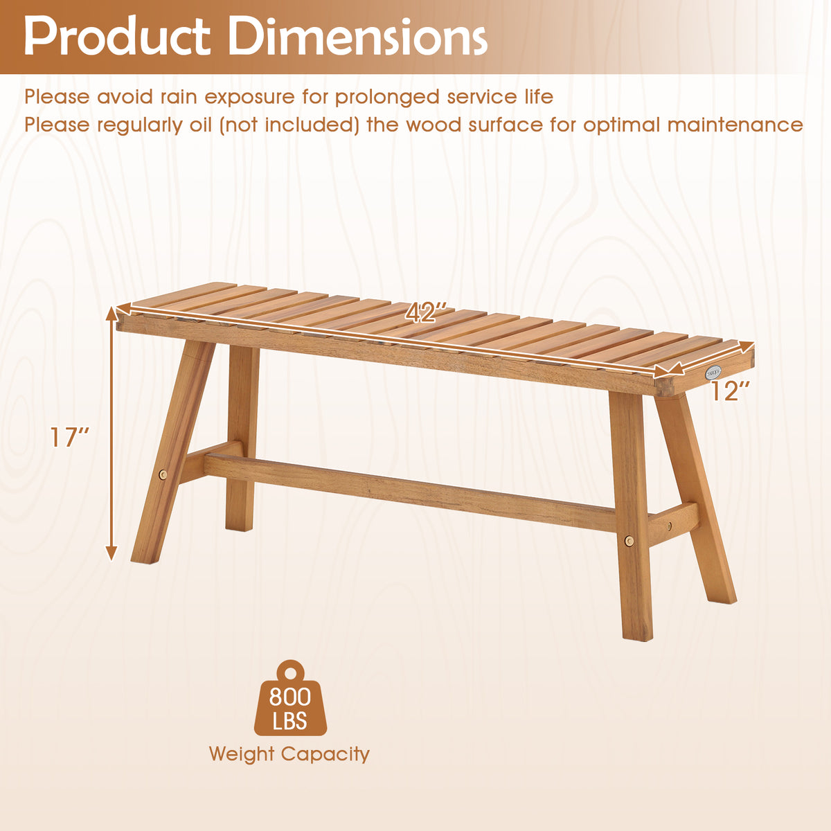 Acacia Wood Outdoor Garden Bench Set of 1/2 with Slatted Seat and 800 lbs Capacity-Set of 1/2