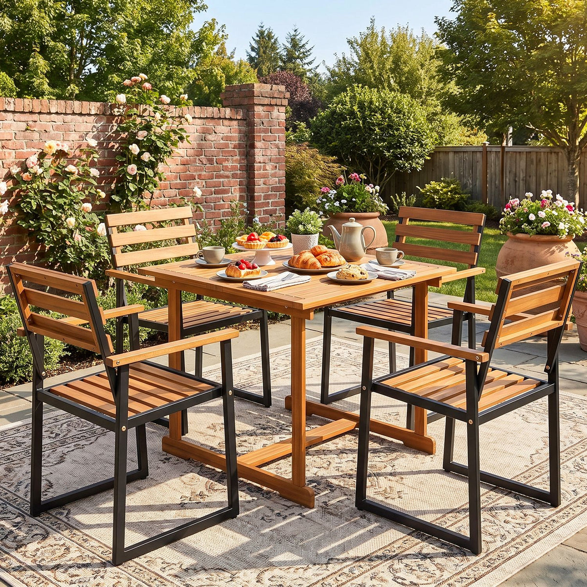 Set of 3 Acacia Wood Outdoor Dining Chairs with Wooden Backrest-Set of 3