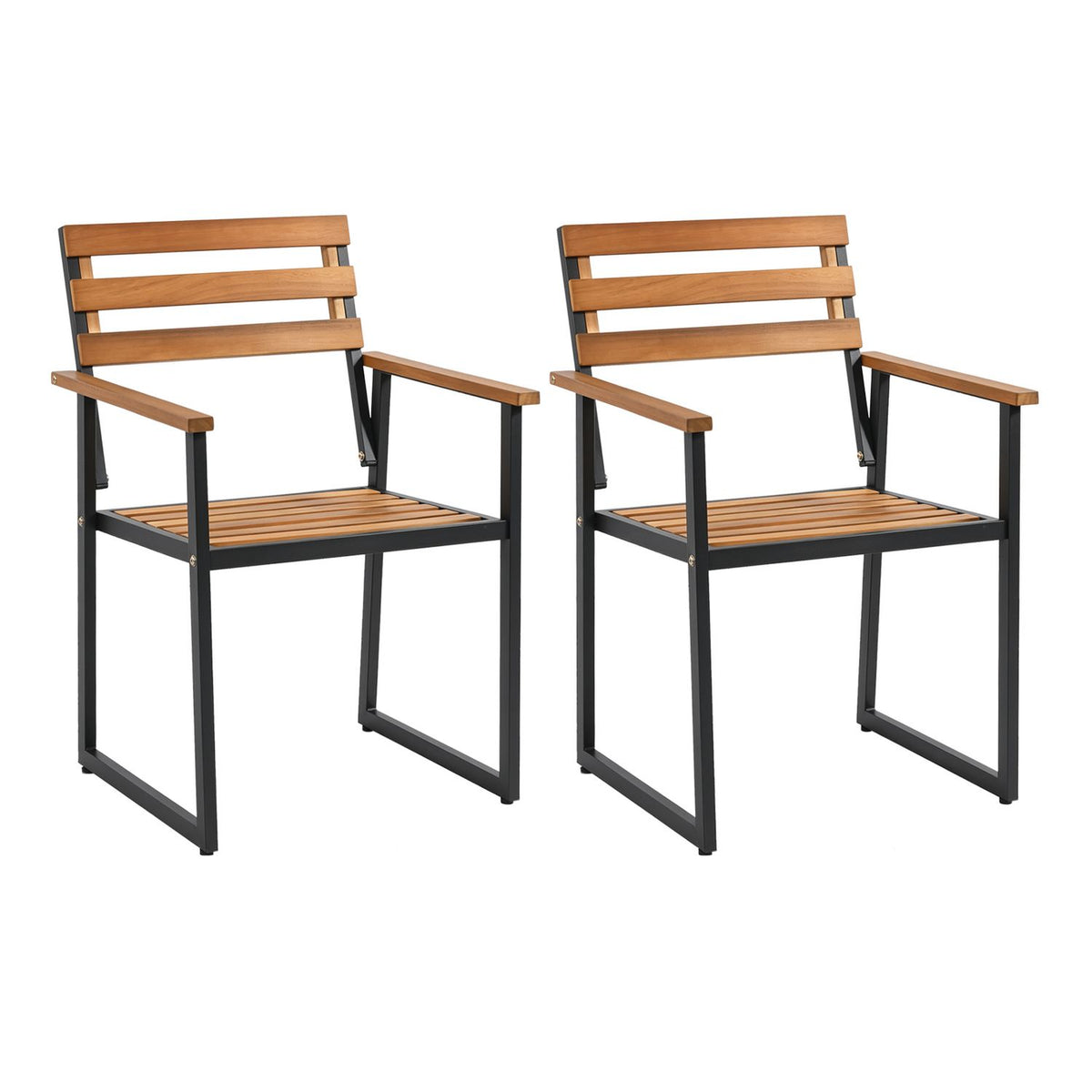 Set of 3 Acacia Wood Outdoor Dining Chairs with Wooden Backrest-Set of 3