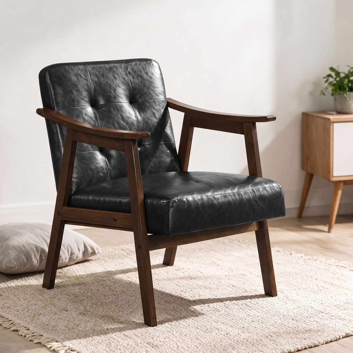 Accent Chair with Inclined Backrest Faux Leather and Soft Cushion for Living Room