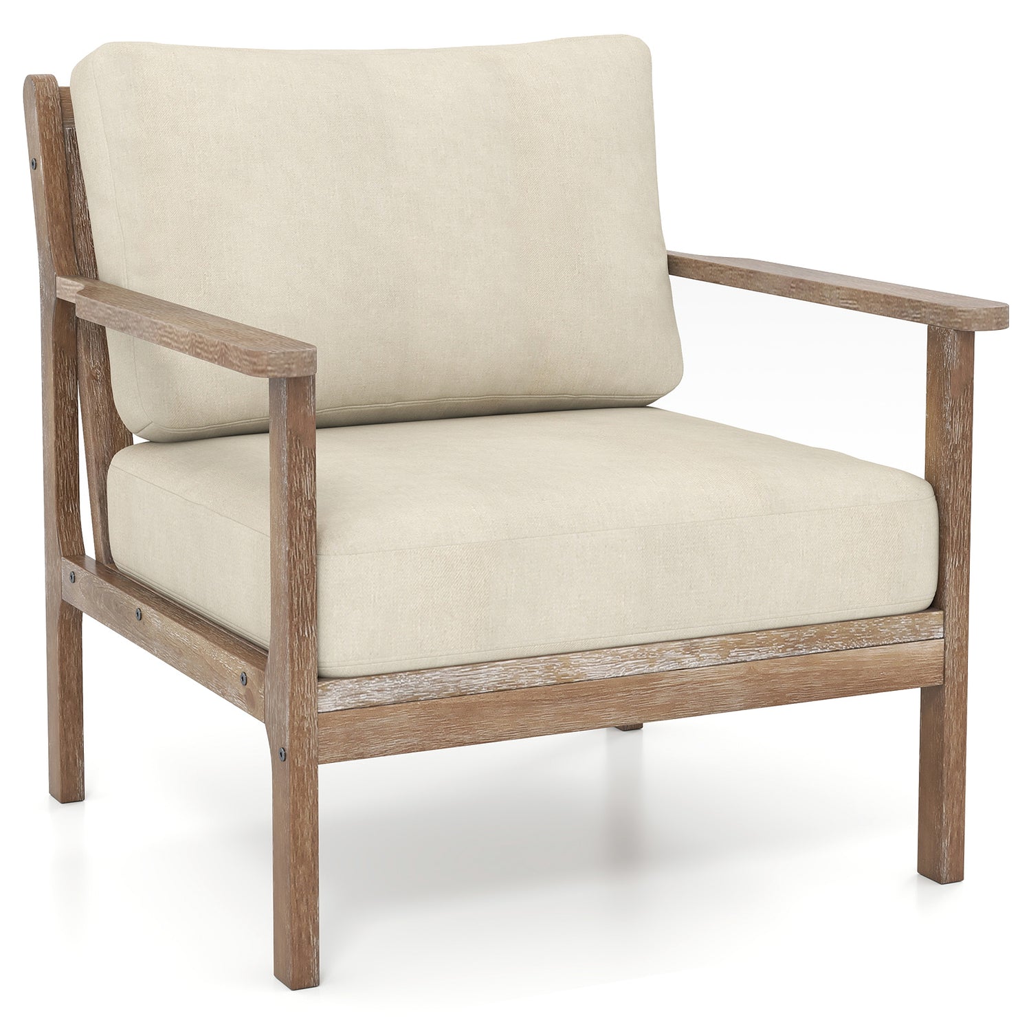 Modern Accent Chair with Solid Rubber Wood Armrests
