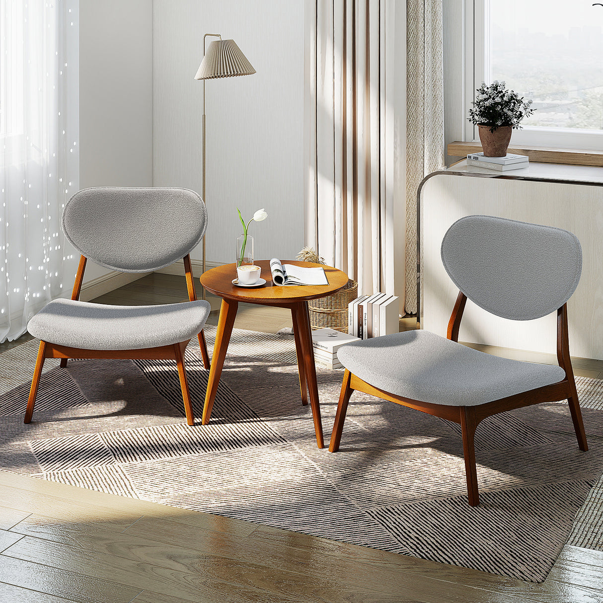 Accent Chairs Set of 2 with Side Table and Solid Wood Frame