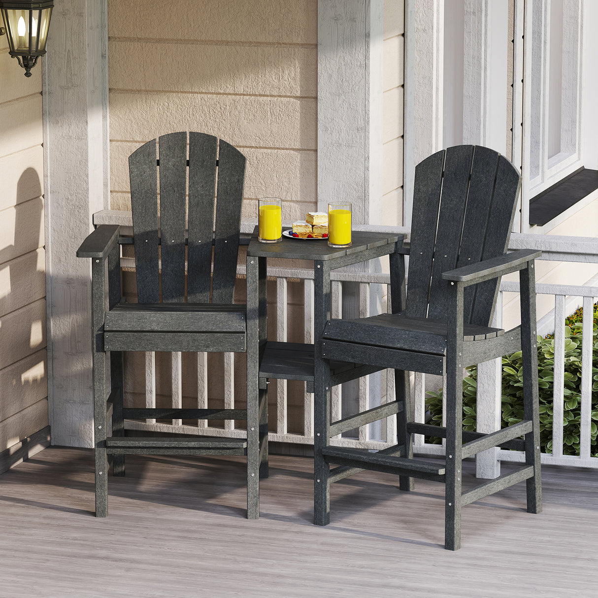 2-Seat Adirondack Chair All-Weather Adirondack Chair with Double Connecting Tray