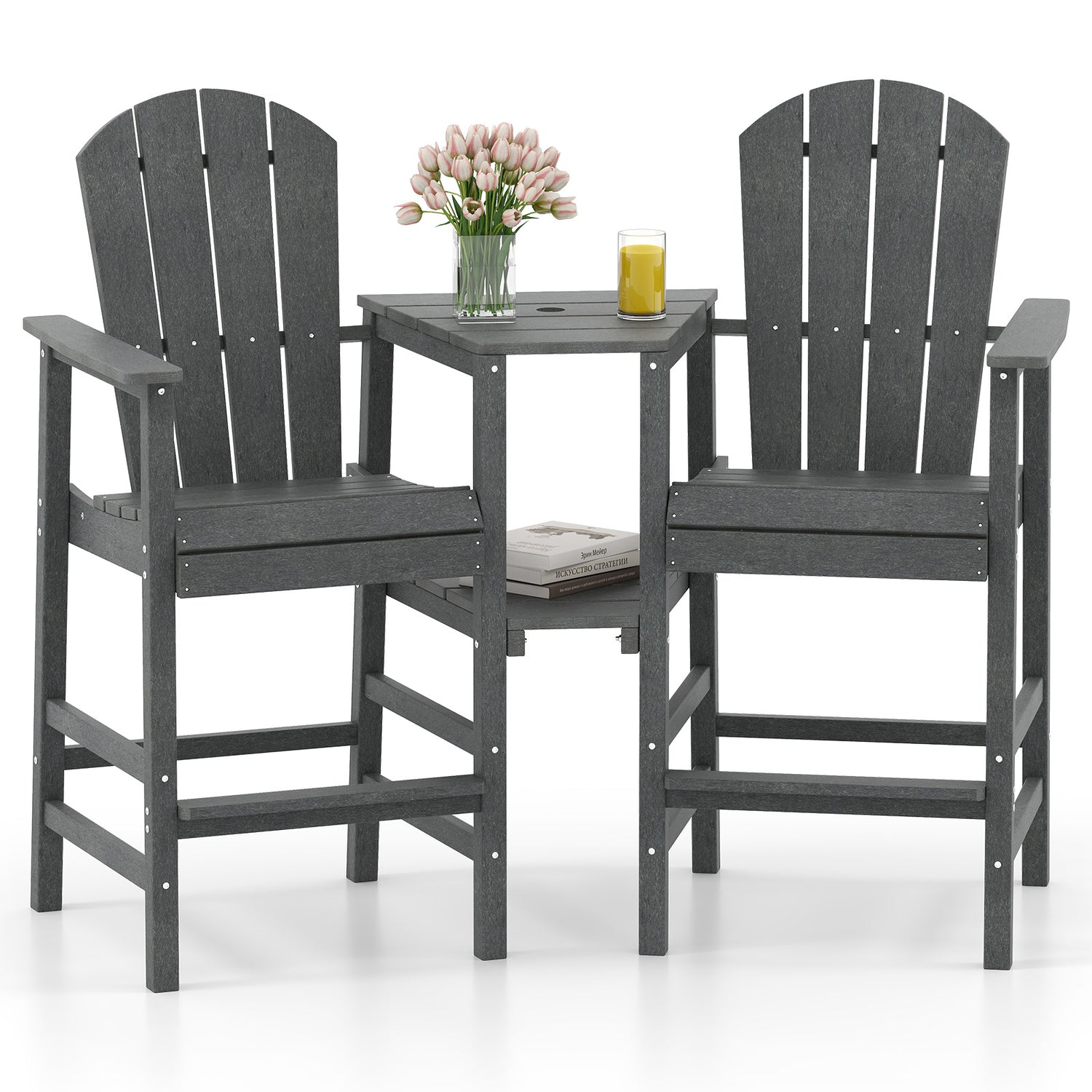 2-Seat Adirondack Chair All-Weather Adirondack Chair with Double Connecting Tray