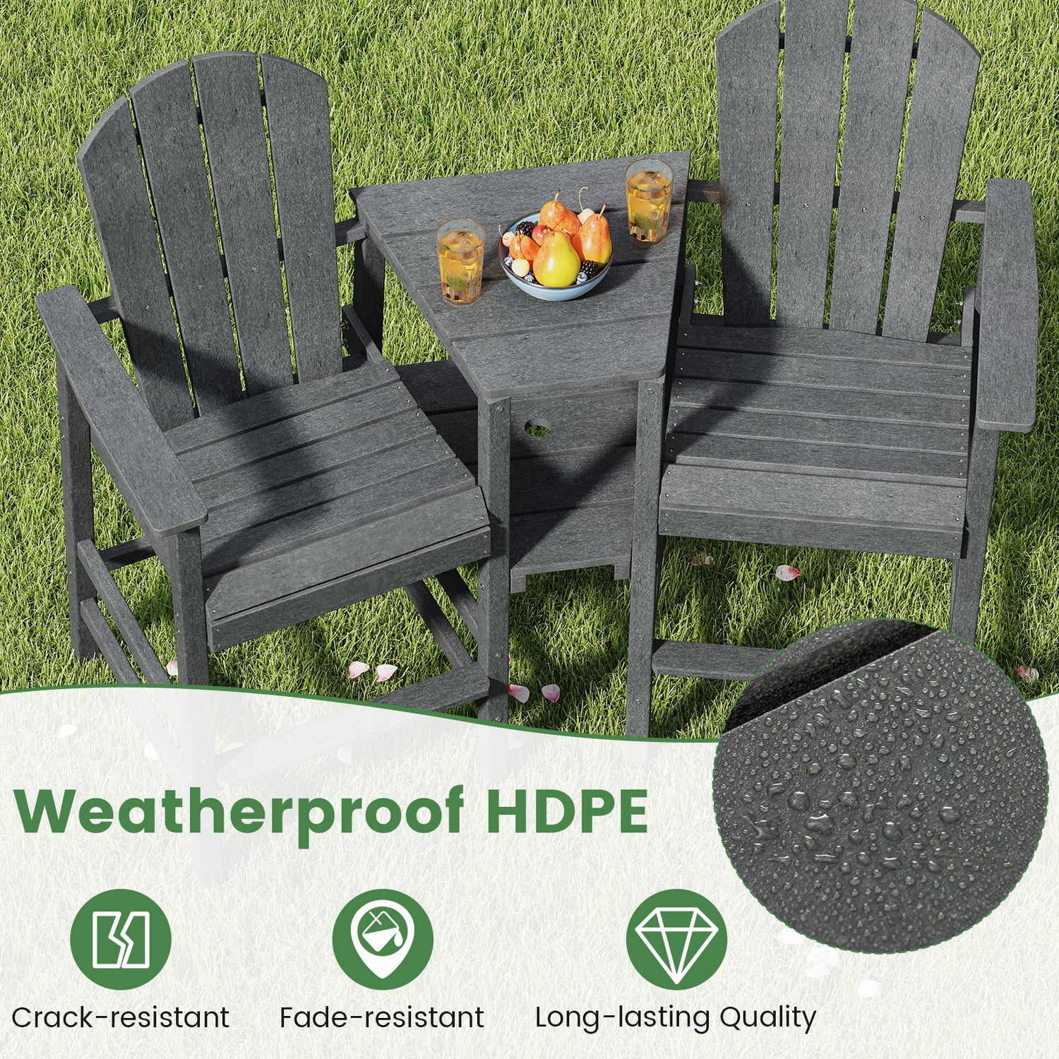 2-Seat Adirondack Chair All-Weather Adirondack Chair with Double Connecting Tray