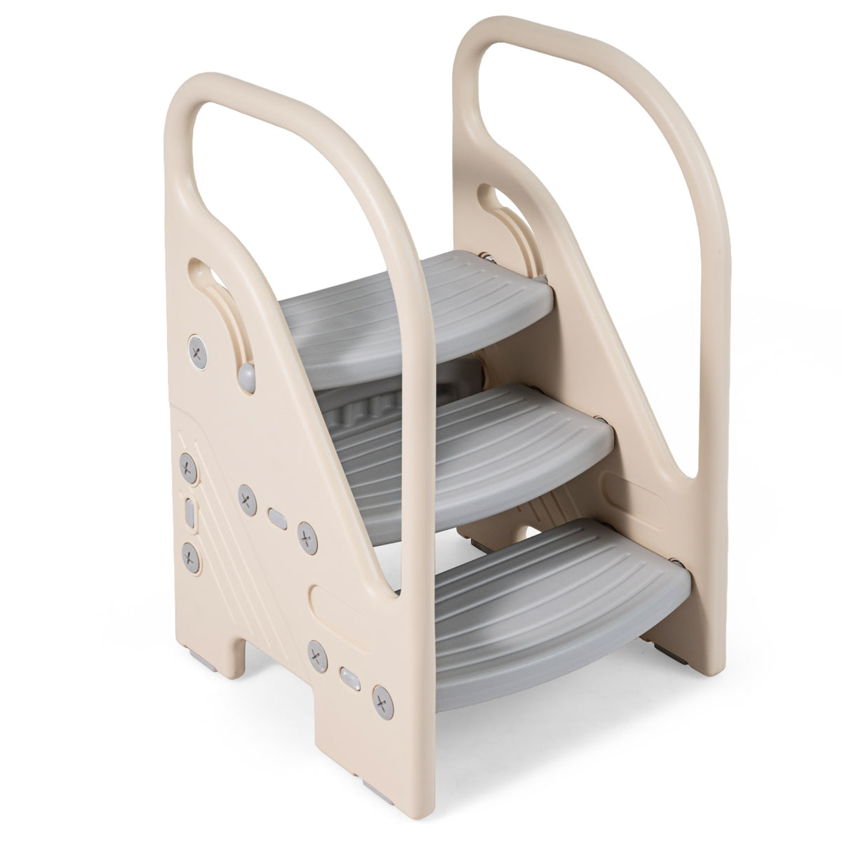 Adjustable 3-Step Helper Stool with Safety Handles and for kids-Gray
