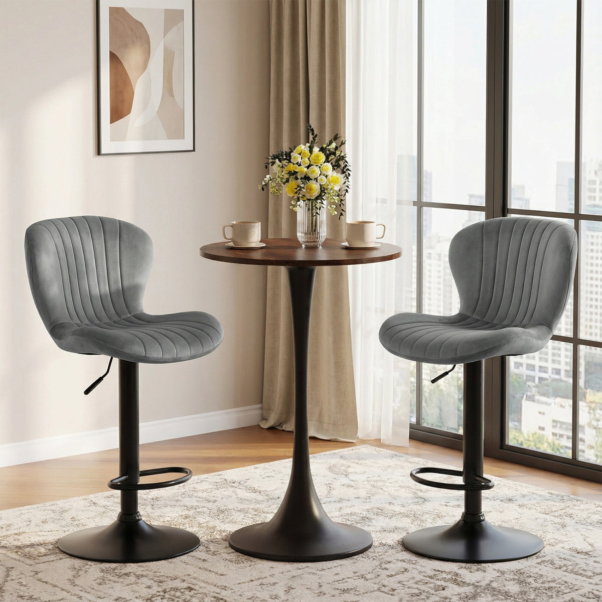 Adjustable Counter Height Chairs Set of 2 with Velvet Upholstered Backrests