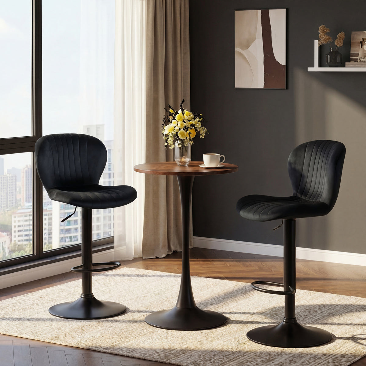 Adjustable Counter Height Chairs Set of 2 with Velvet Upholstered Backrests