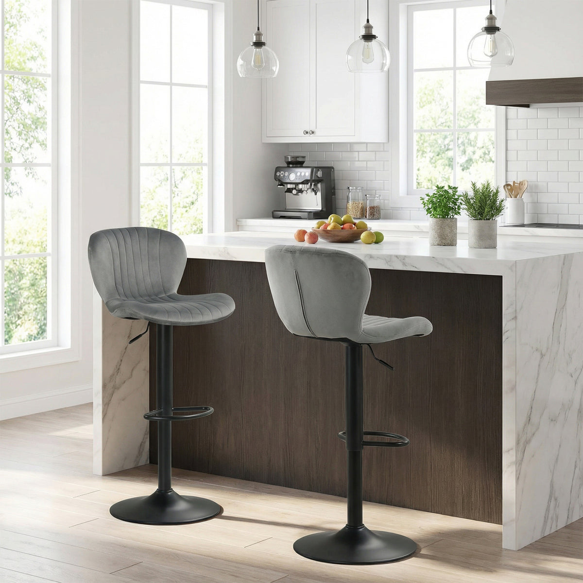 Adjustable Counter Height Chairs Set of 4 with Velvet Upholstered Backrests