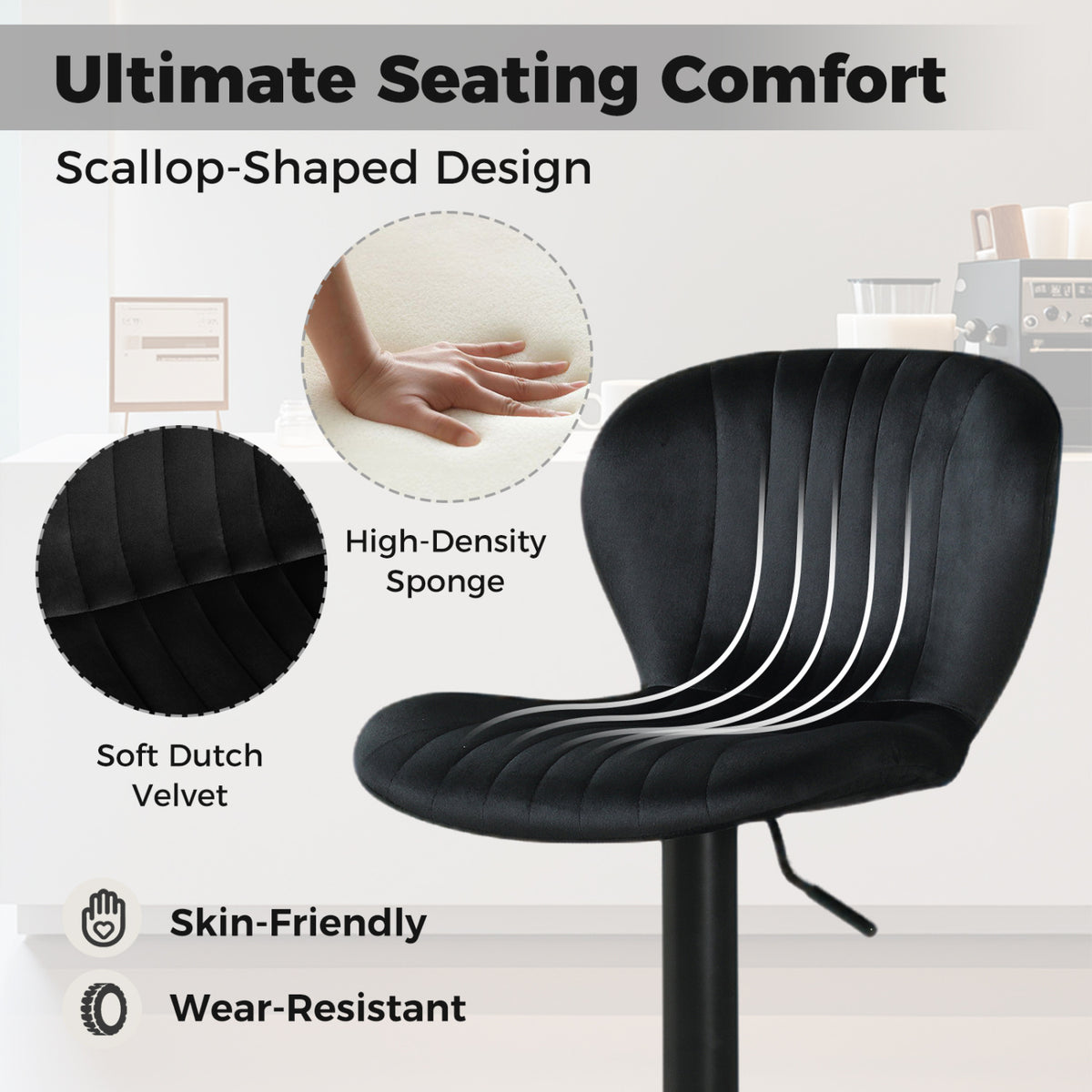 Adjustable Counter Height Chairs Set of 4 with Velvet Upholstered Backrests