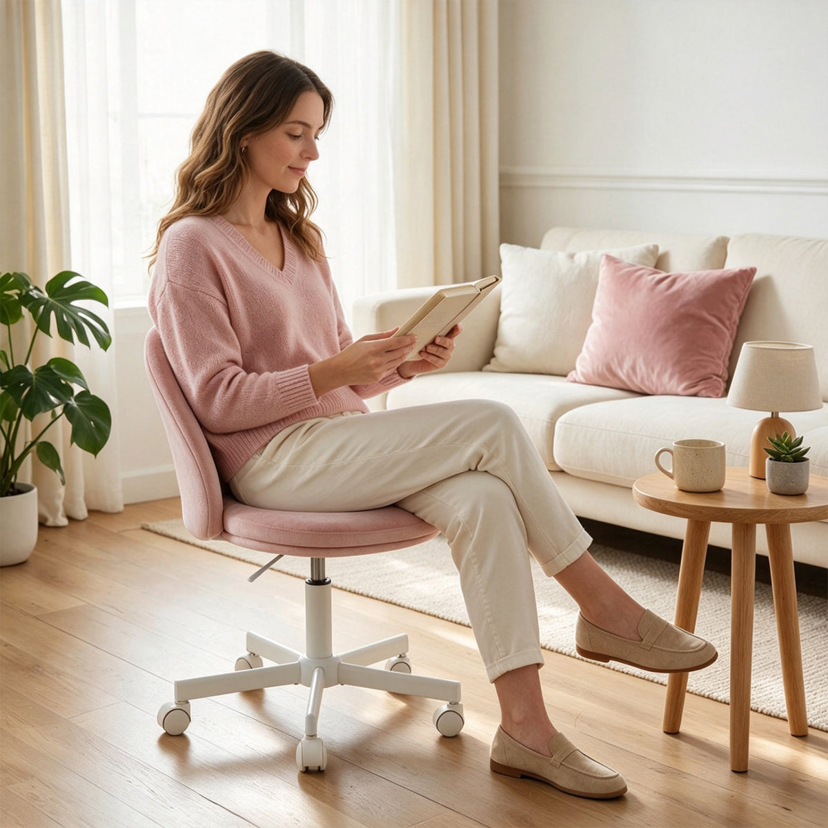 Adjustable Height Ergonomic Makeup Chair with Lumbar Support for Home Office