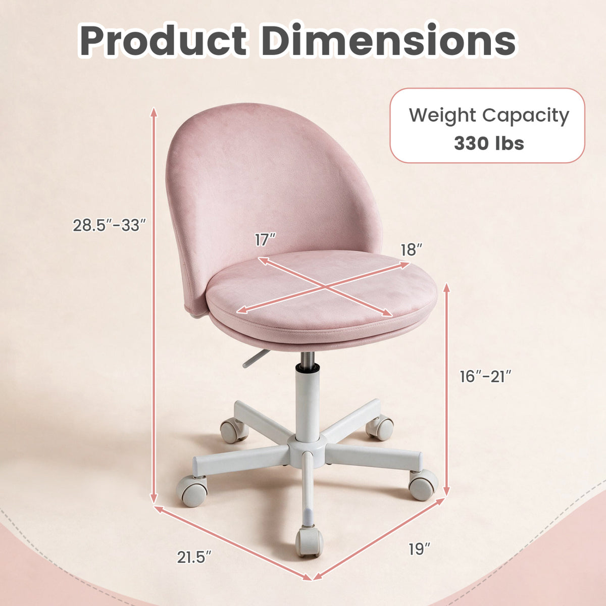 Adjustable Height Ergonomic Makeup Chair with Lumbar Support for Home Office