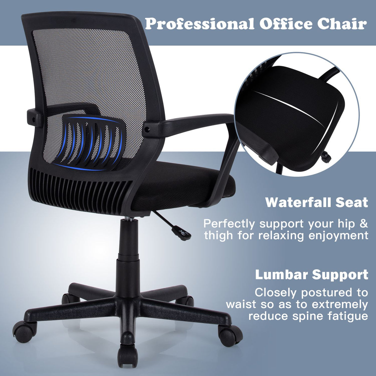 Adjustable Height Ergonomic Home Office Chair with Lumbar Support and 90°-115° Rocking-1/Rocking-2 Piece/Pieces