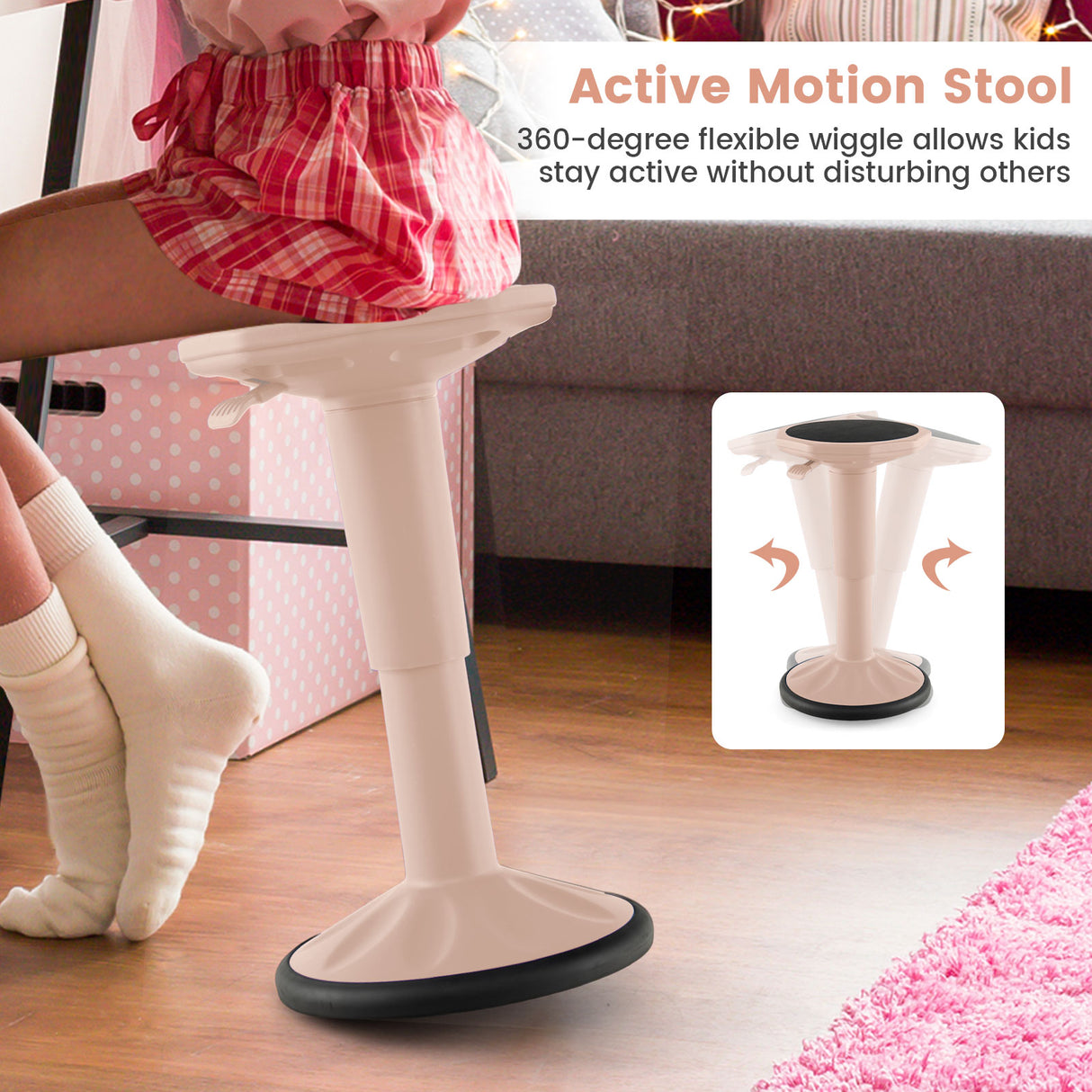 Adjustable Active Learning Stool Sitting Home Office Wobble Chair with Cushion Seat