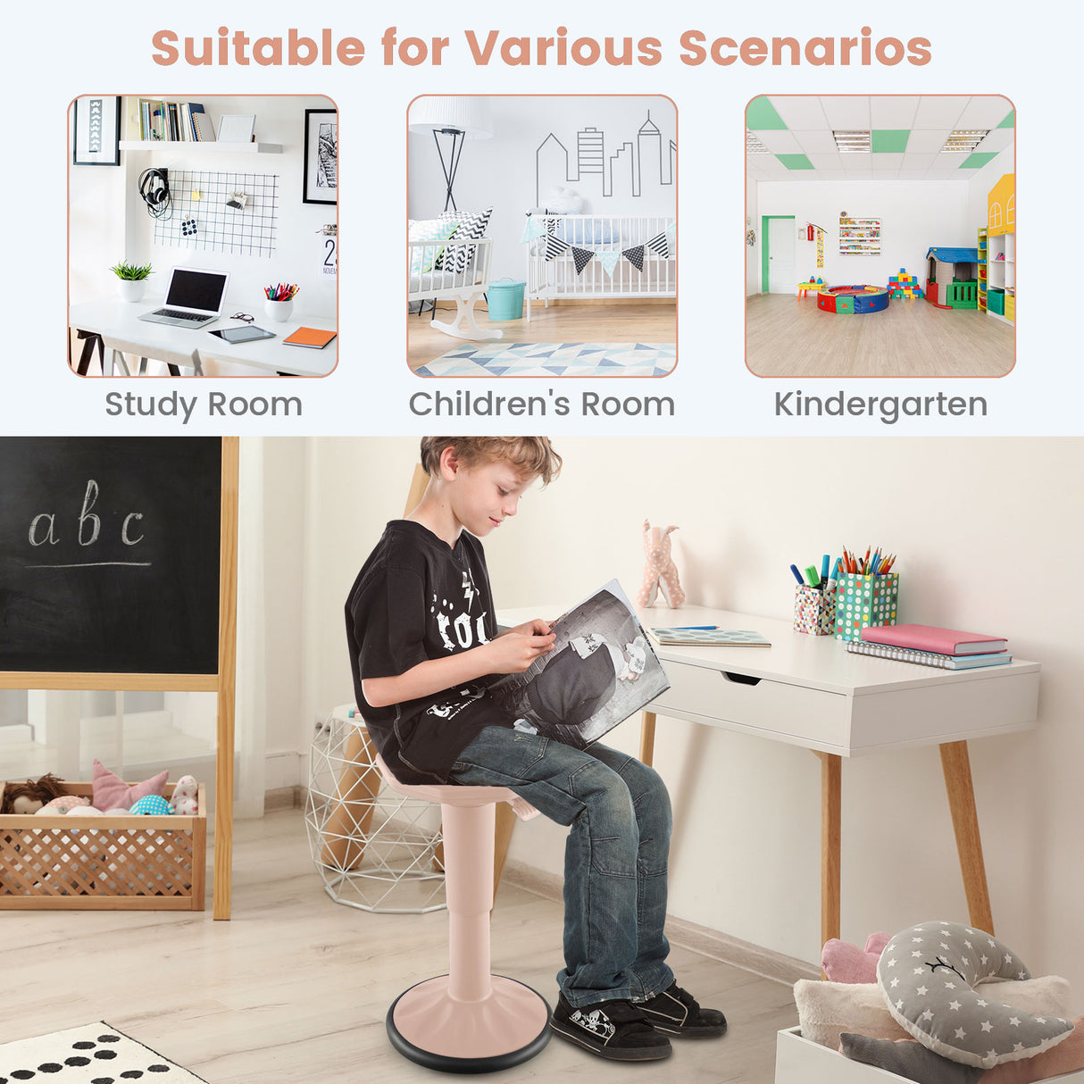 Adjustable Active Learning Stool Sitting Home Office Wobble Chair with Cushion Seat