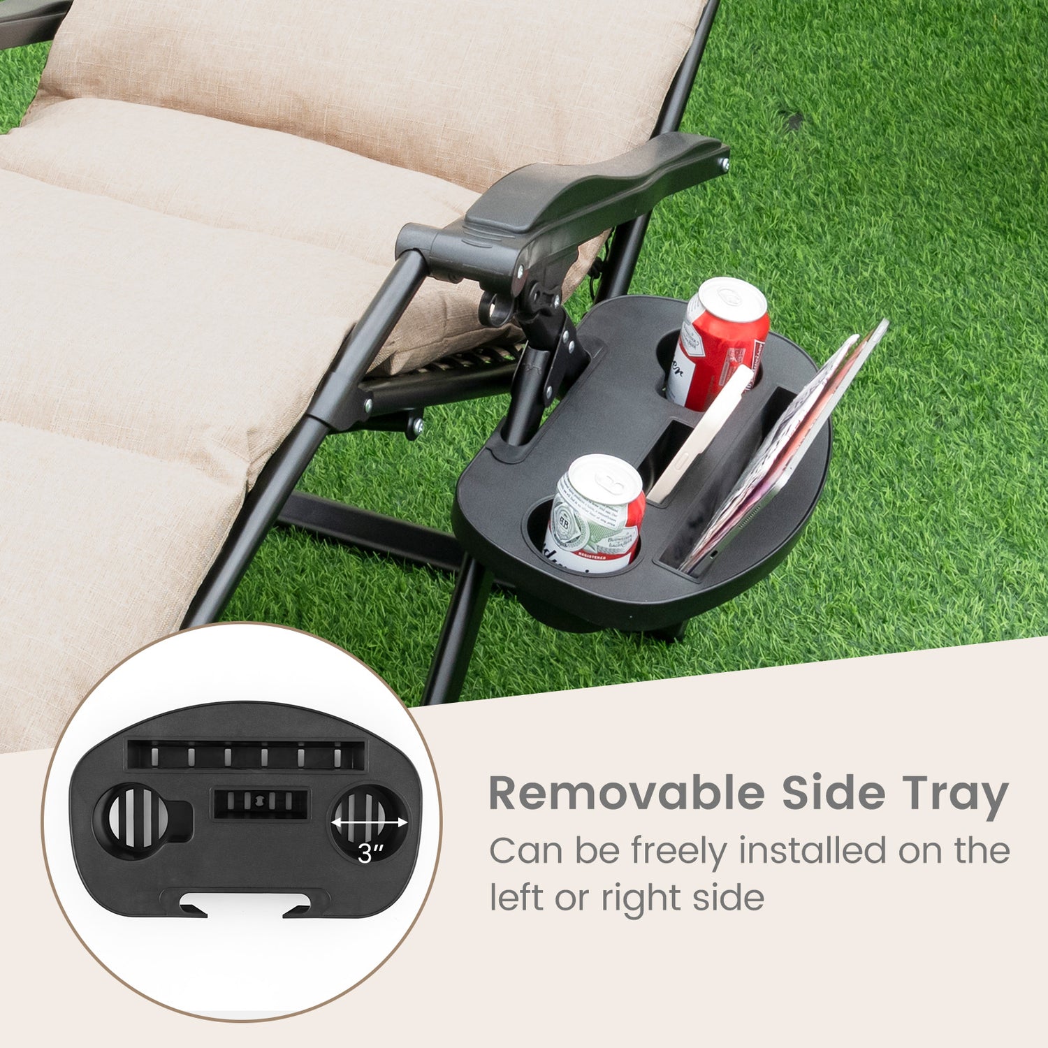 Adjustable Metal Zero Gravity Lounge Chair with Removable Cushion and Cup Holder Tray