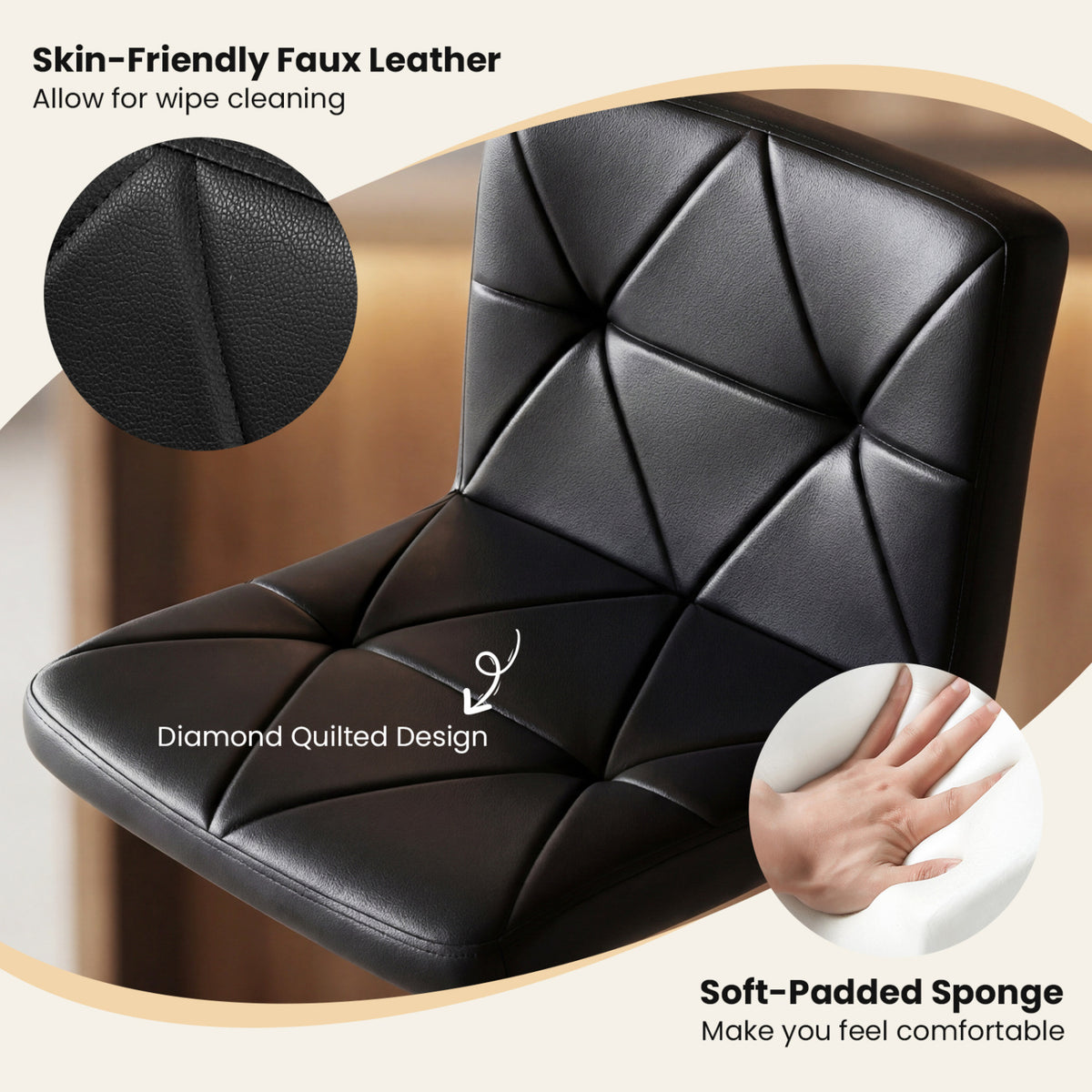 Adjustable Swivel Barstools Set of 2 with Back and Footrest-Black