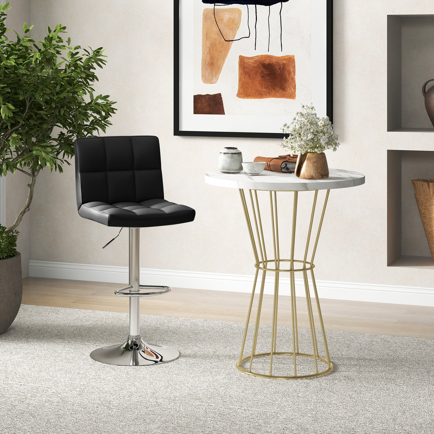 Adjustable Swivel Bar Stool with PU Leather
