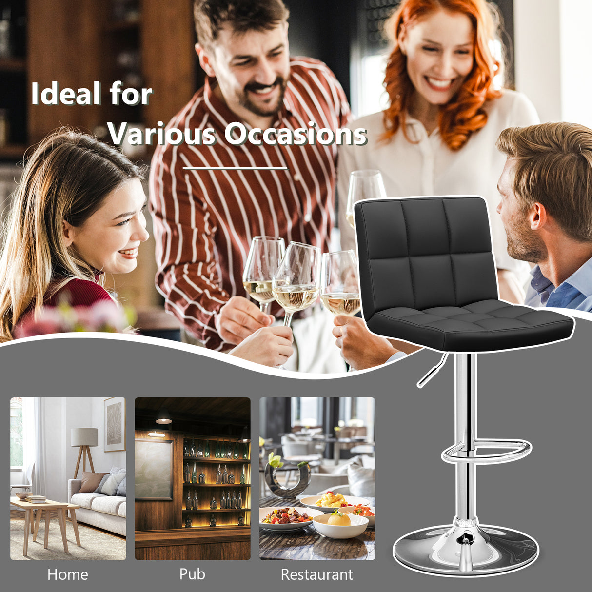 Adjustable Swivel Bar Stool with PU Leather