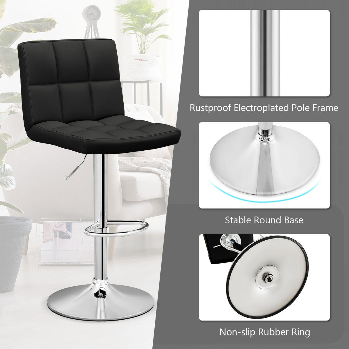 Adjustable Swivel Bar Stool with PU Leather