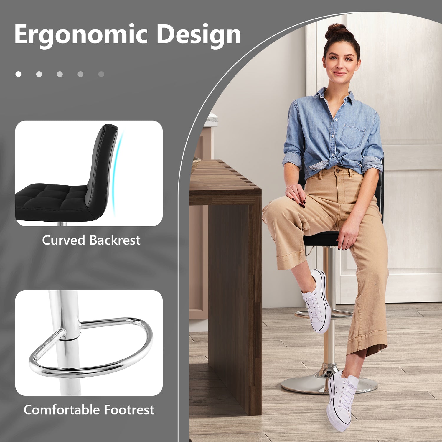 Adjustable Swivel Bar Stool with PU Leather