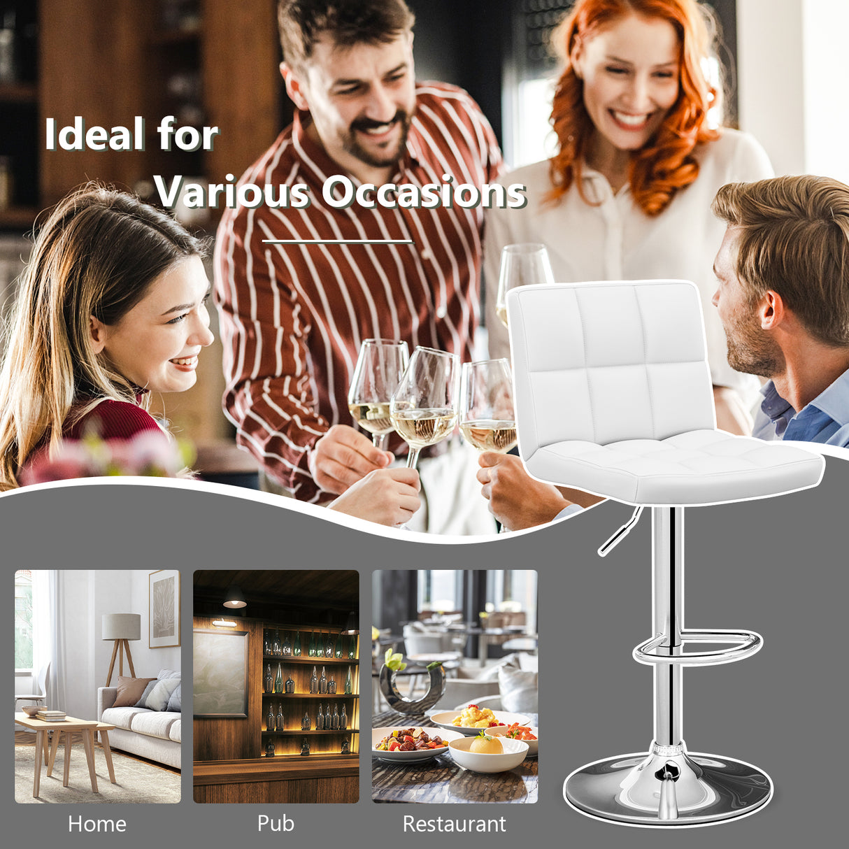 Adjustable Swivel Bar Stool with PU Leather