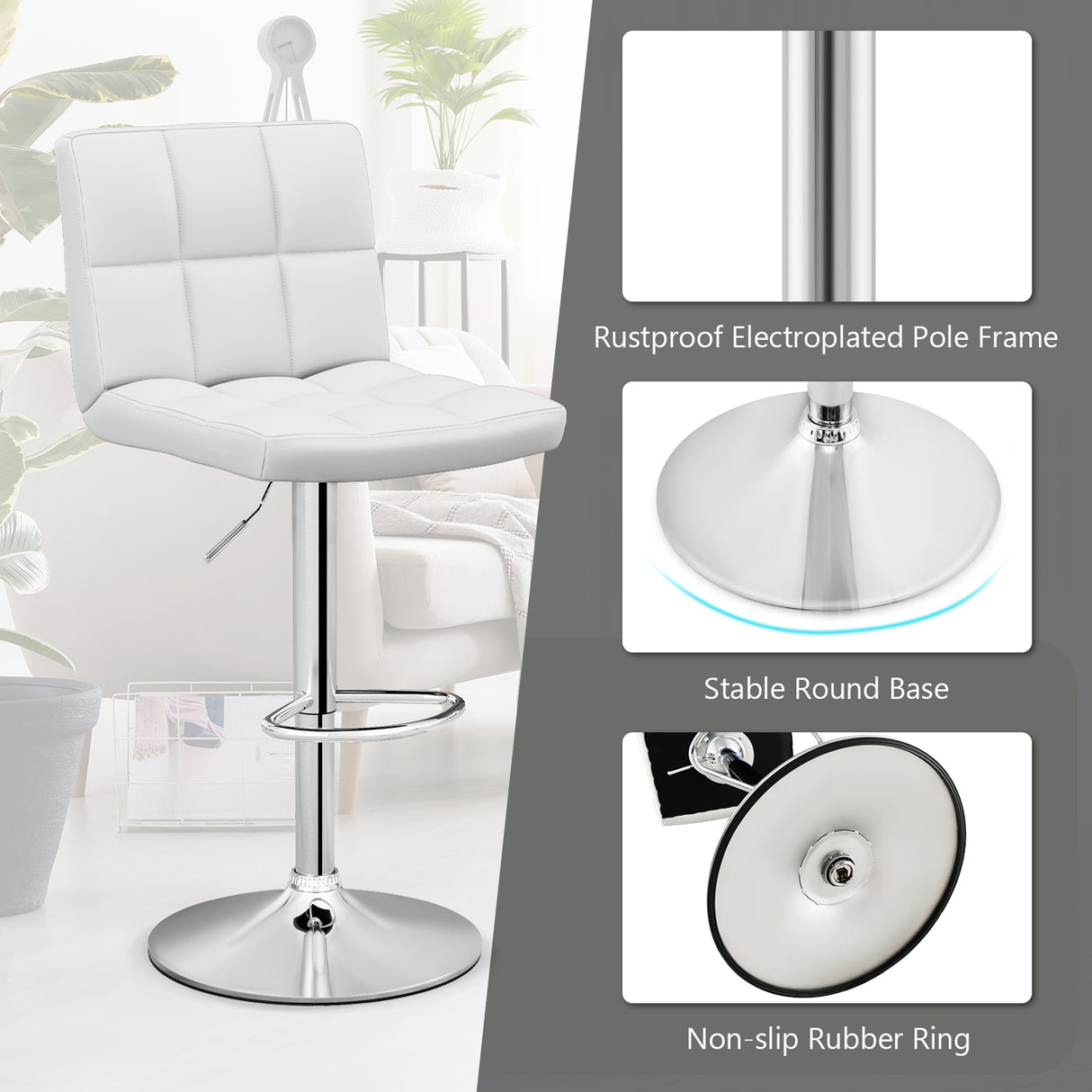 Adjustable Swivel Bar Stool with PU Leather