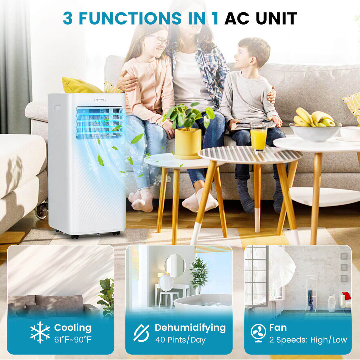 10000 BTU 4-in-1 Portable Air Conditioner with Dehumidifier and Sleep Mode